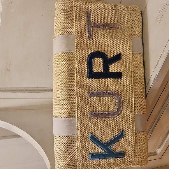 NEW Kurt Geiger Large Southbank Zip Top Shopper: Woven Beige W/ Blue Tones - Picture 10 of 15